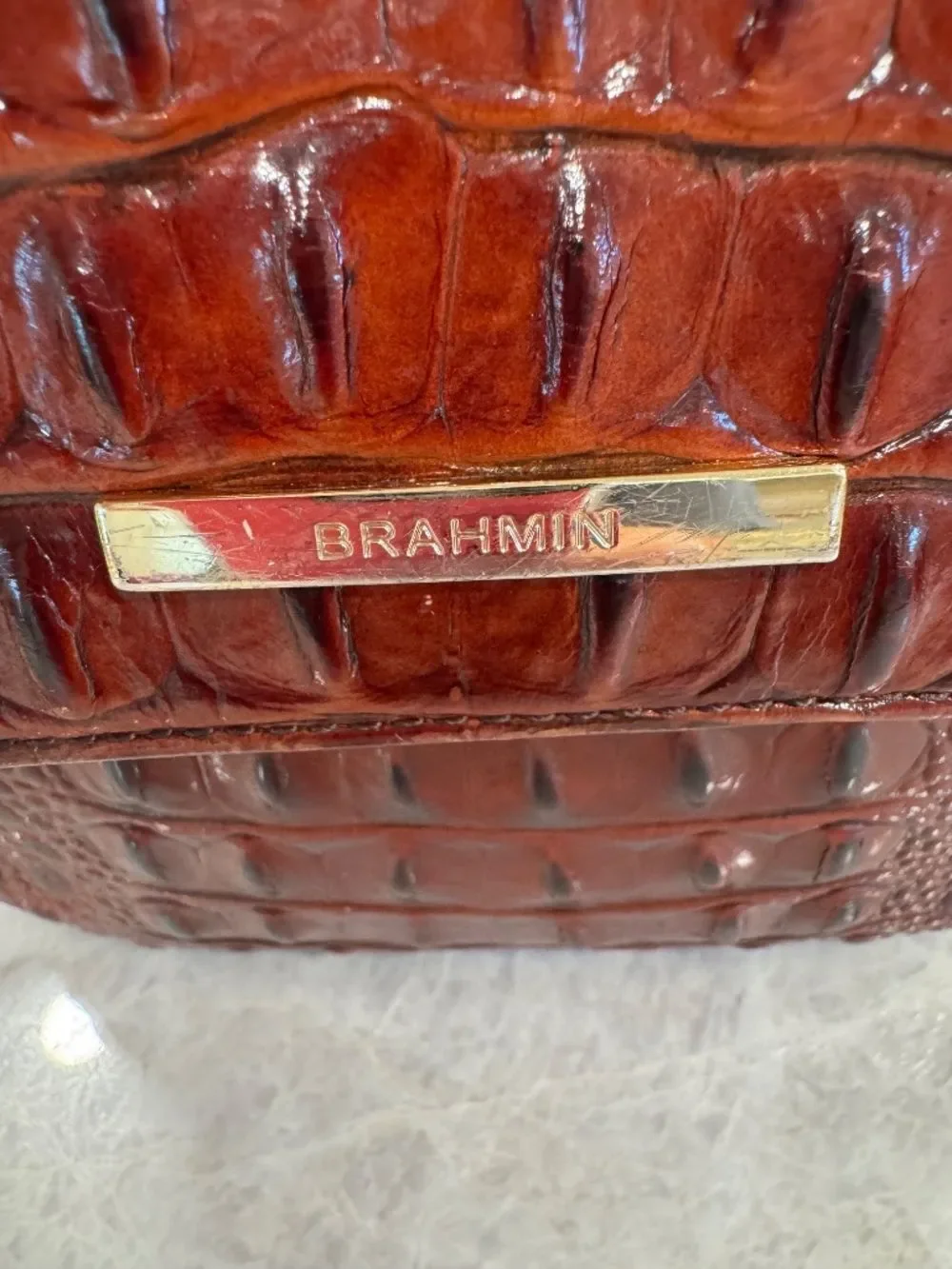 Brahmin Cleo Pecan Melbourne Croc-embossed Crossbody Bag